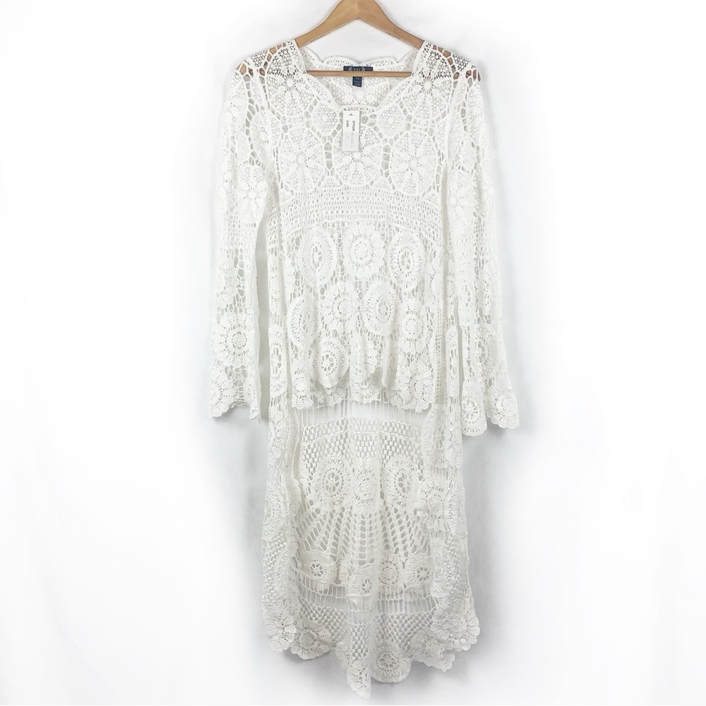 NWT AZI Boho White Crochet High Low Top